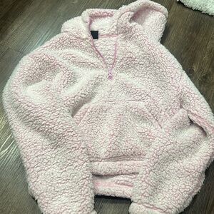 PacSun pink sherpa quarter zip with hood